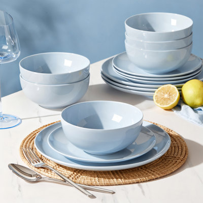 Martha Stewart 12 Piece Banded Fine Ceramic Dinnerware Set in